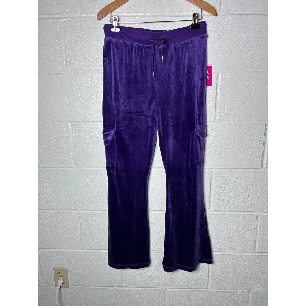 Justice Girls Velour Velvet Purple Wide Leg cargo sweatpants